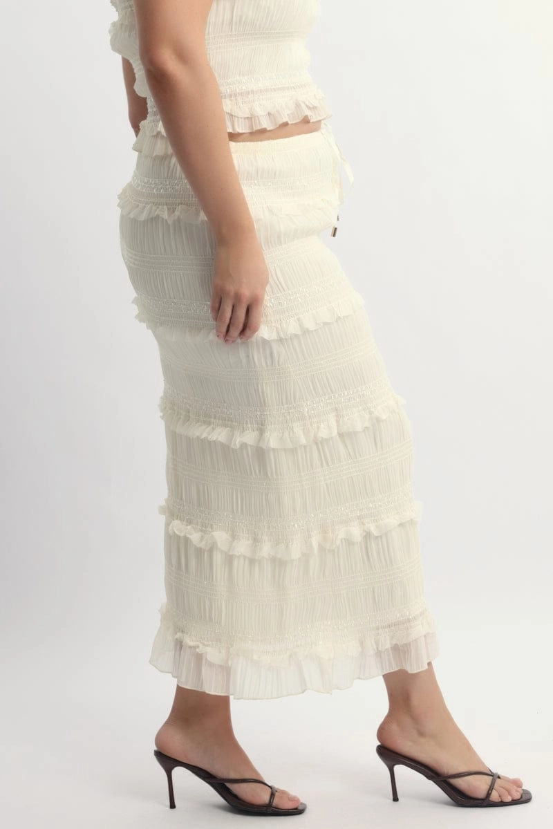 Delicate Texture Beige Frill Maxiskirt