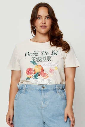 Easy-Going Style Formal Elegance Beige Graphic T-shirt Crew Neck Short Sleeve