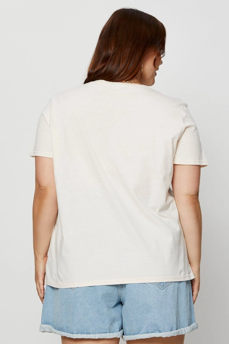 Beige Graphic T-shirt Crew Neck Short Sleeve Effortless Comfort Design AntiStaticFinish