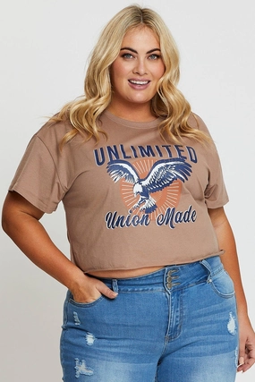 Beige Graphic T-shirt Eagle Short Sleeve Cotton Non Restrictive Fit Hydrophobic coating