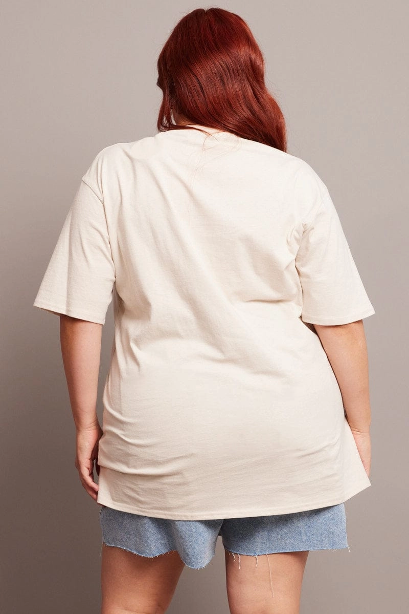 Beige Graphic T-shirt Short Sleeve Crew Neck Light Fit