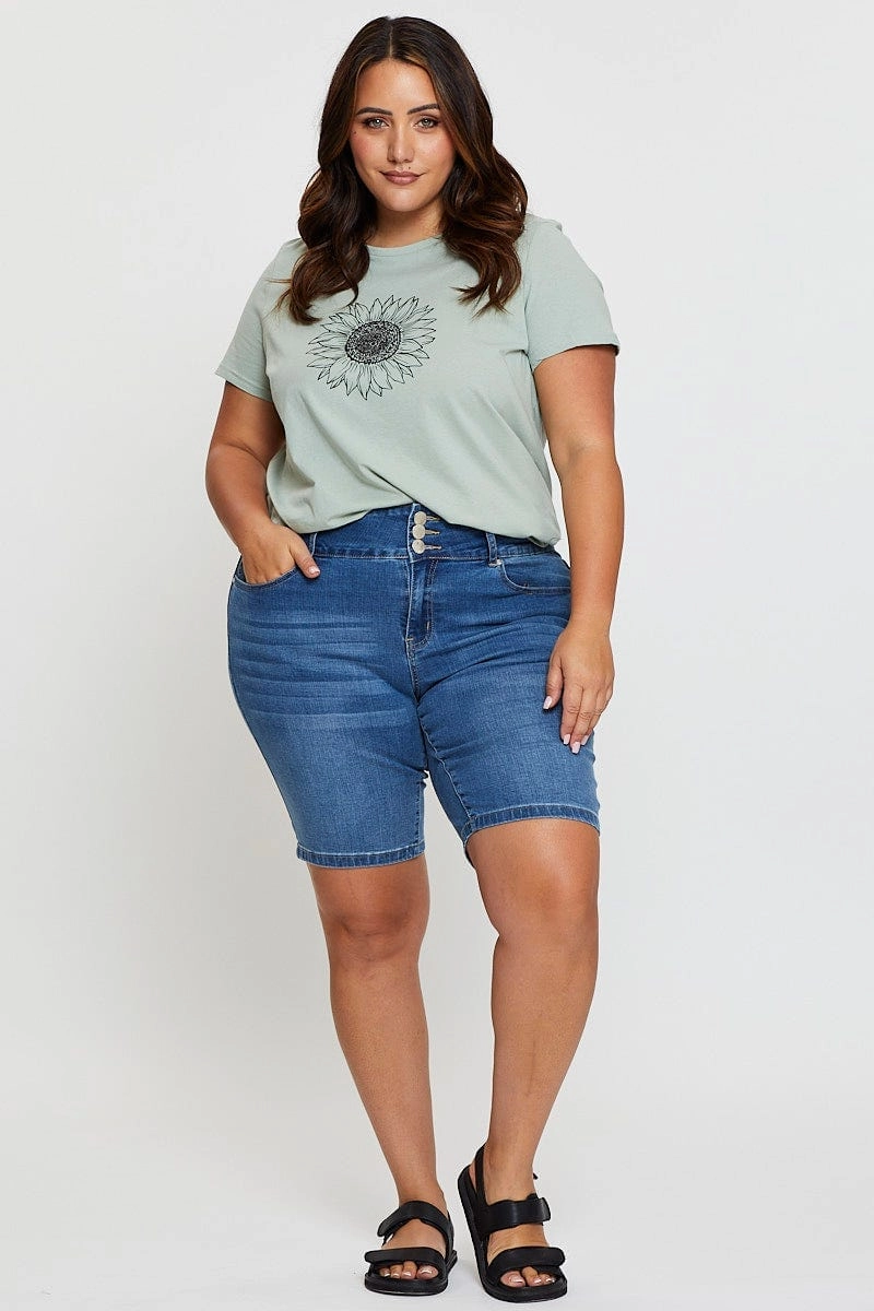 Geometric precision Beige Graphic T-shirt Sunflower Crew Neck Short Sleeve