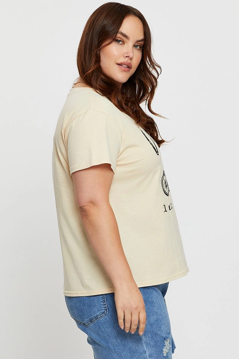 Timeless Look Wear Casual Flex Fit Beige Graphic T-shirt Vintage Motors Short Sleeve Cotton