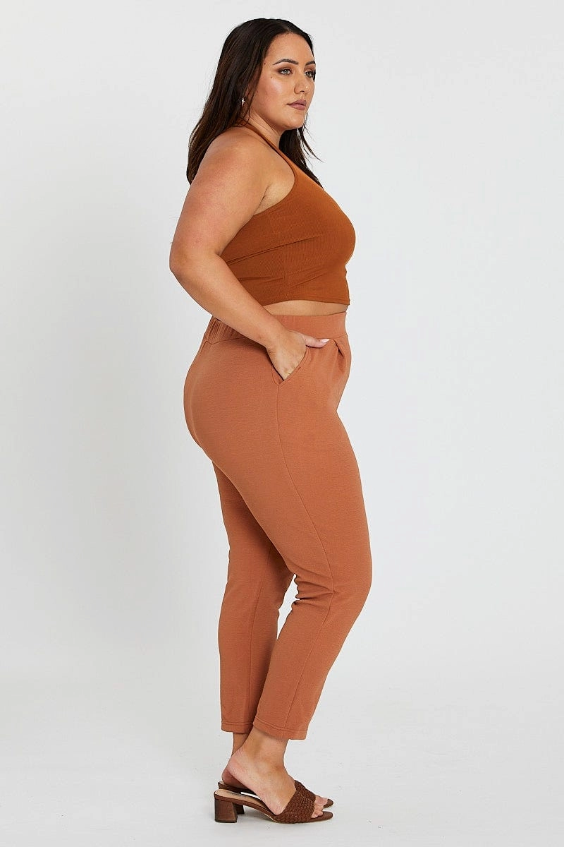 Beige Mid Rise Beige Slim Pants Stretchable Fabric All Fit