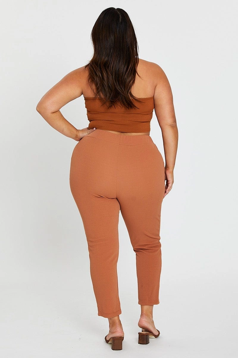 Utility pocket Beige Mid Rise Beige Slim Pants