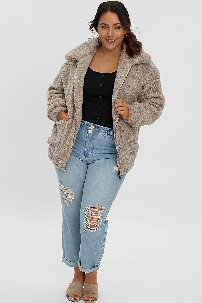 Office Wear Beige Teddy Jacket