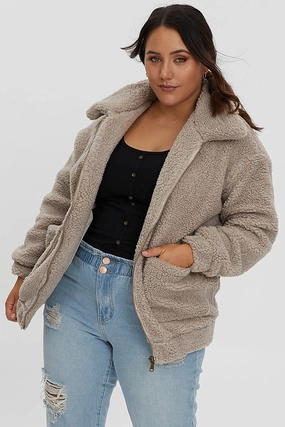 Belted Style Single Breasted Beige Teddy Jacket