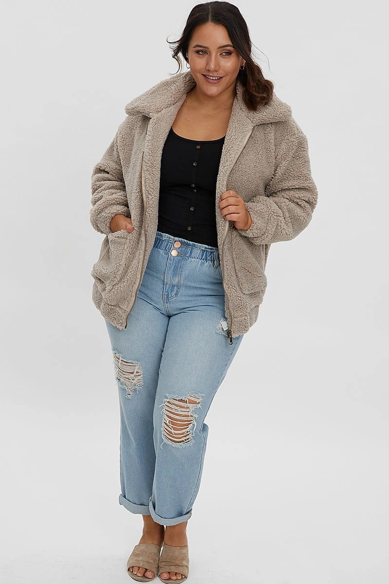 Travel Ready Beige Teddy Jacket