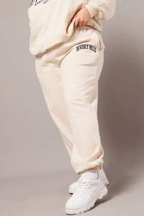 Smooth Fit Lining Slim Comfort Beige Track Pants High Rise