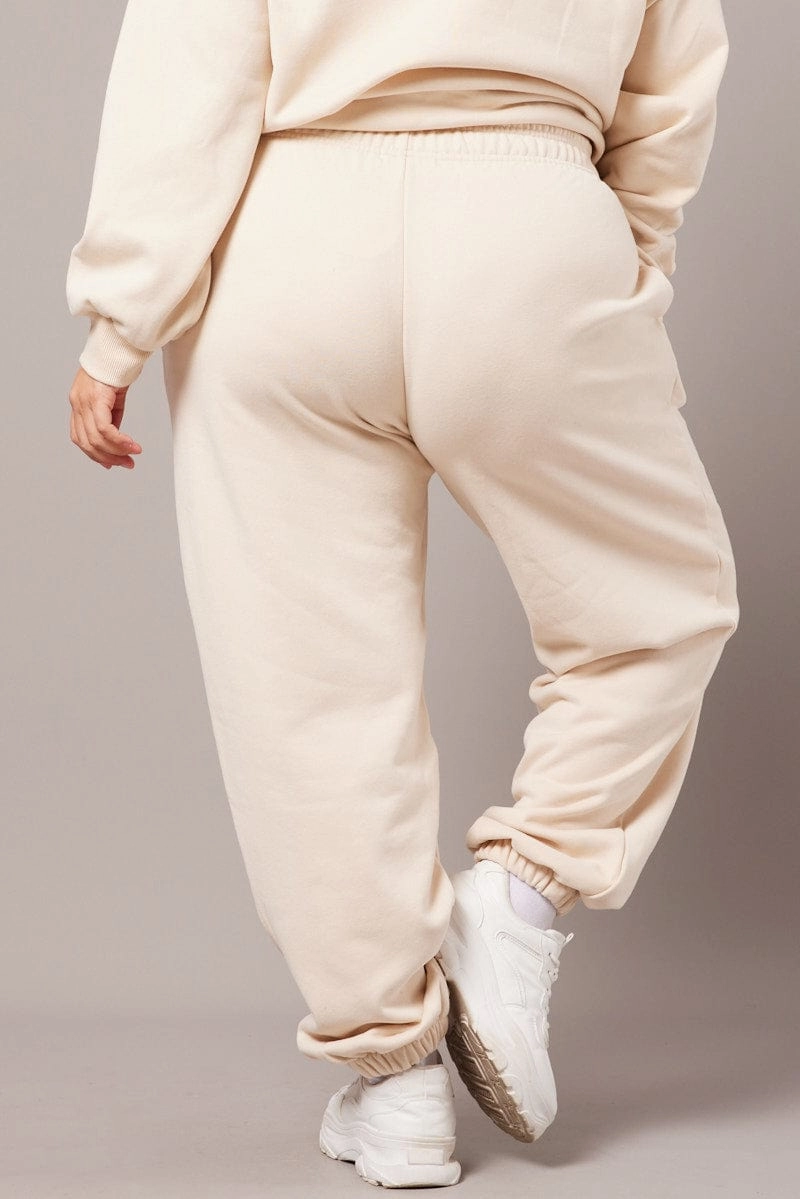 Perfect Look Fashionable Appeal Beige Track Pants High Rise