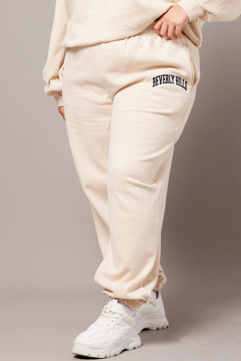 Beige Track Pants High Rise Side slits No Fuss