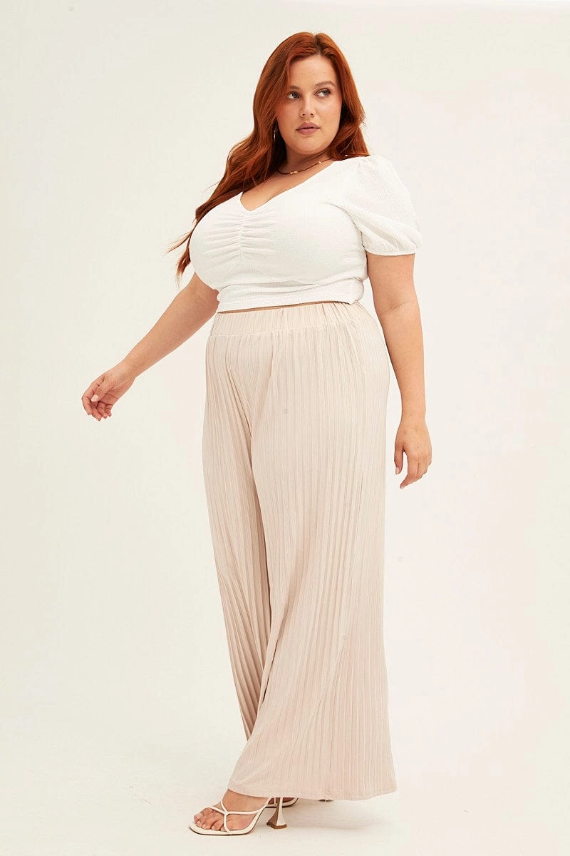 Beige Wide Leg Pants High Rise Urban Edge