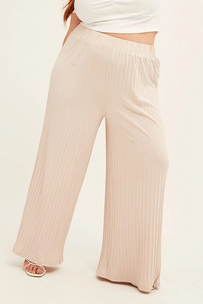 Move Freely Ripstop Texture Beige Wide Leg Pants High Rise