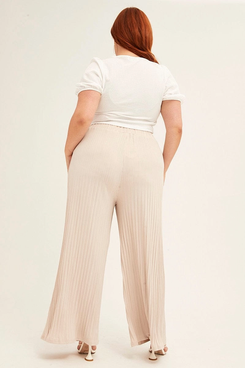 Beige Wide Leg Pants High Rise Performance Fit