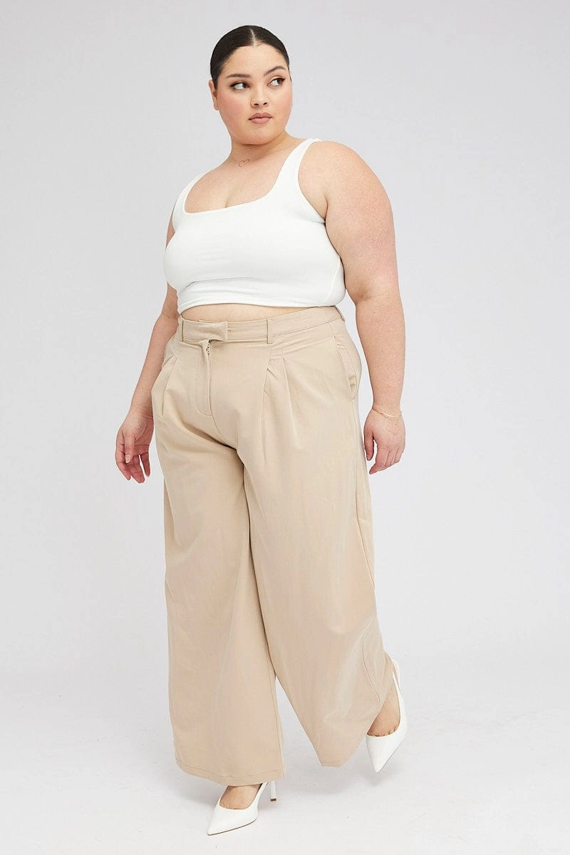Anti Static Finish Beige Wide Leg Pants Tailored