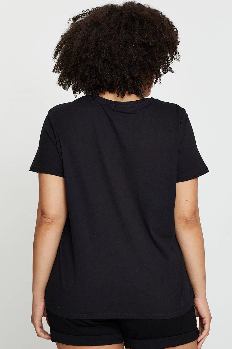 Black Graphic T-shirt Eagle Rock Crew Neck Short Sleeve Soft Stretch Fit Subtle Details
