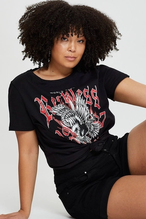 Black Graphic T-shirt Eagle Rock Crew Neck Short Sleeve MinimalBranding Comfort and Fit