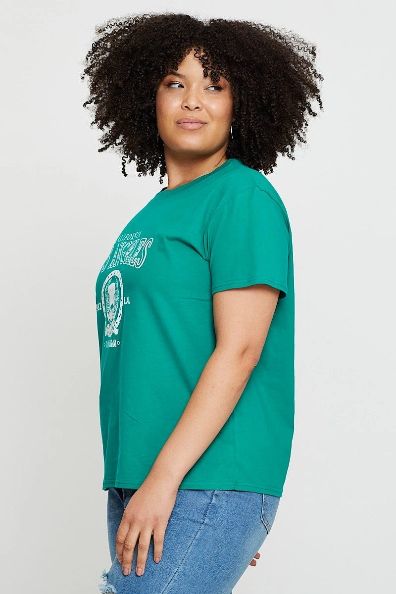 Anti Bacterial Treatment Green Graphic T-shirt Los Angeles Short Sleeve Cotton