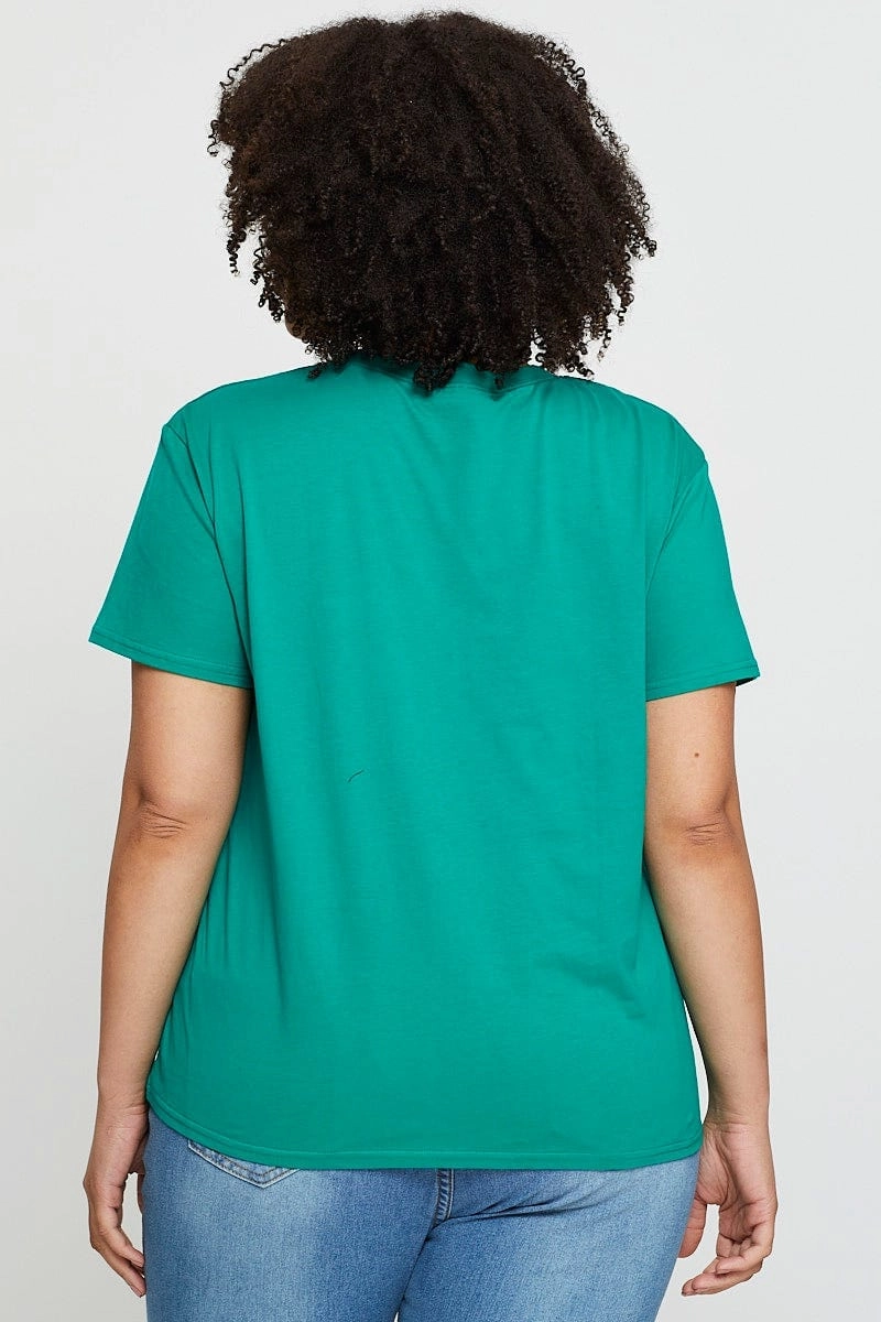 Tubular Knit Structure Chic Vibes Green Graphic T-shirt Los Angeles Short Sleeve Cotton