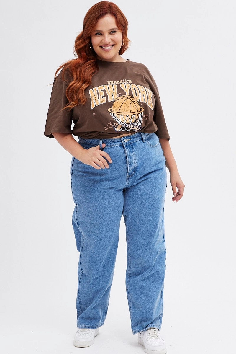 Brown Graphic T-shirt Short Sleeve Crew Neck Comfy Fit Wear