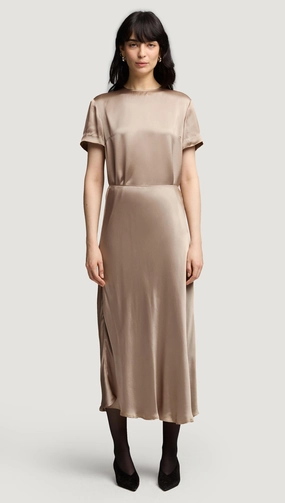 Bias Midi Skirt in Viscose Satin | Taupe Simple Fashion