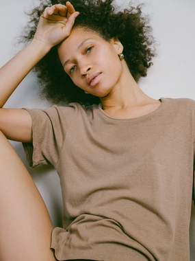 Vintage Look Big Tee, Regen Silk Noil Jersey, Tea