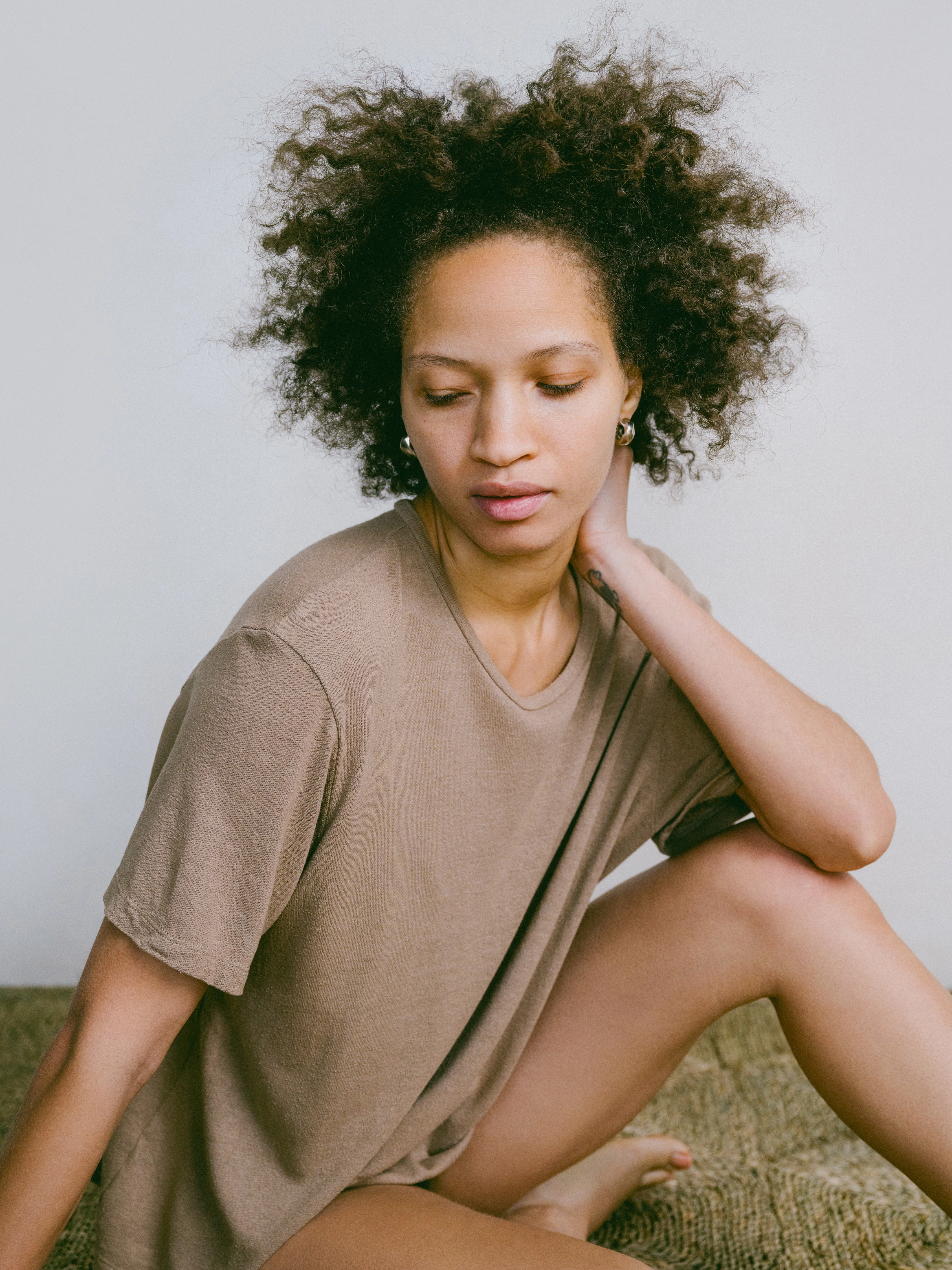 Versatile Comfort Boat neck style Big Tee, Regen Silk Noil Jersey, Tea