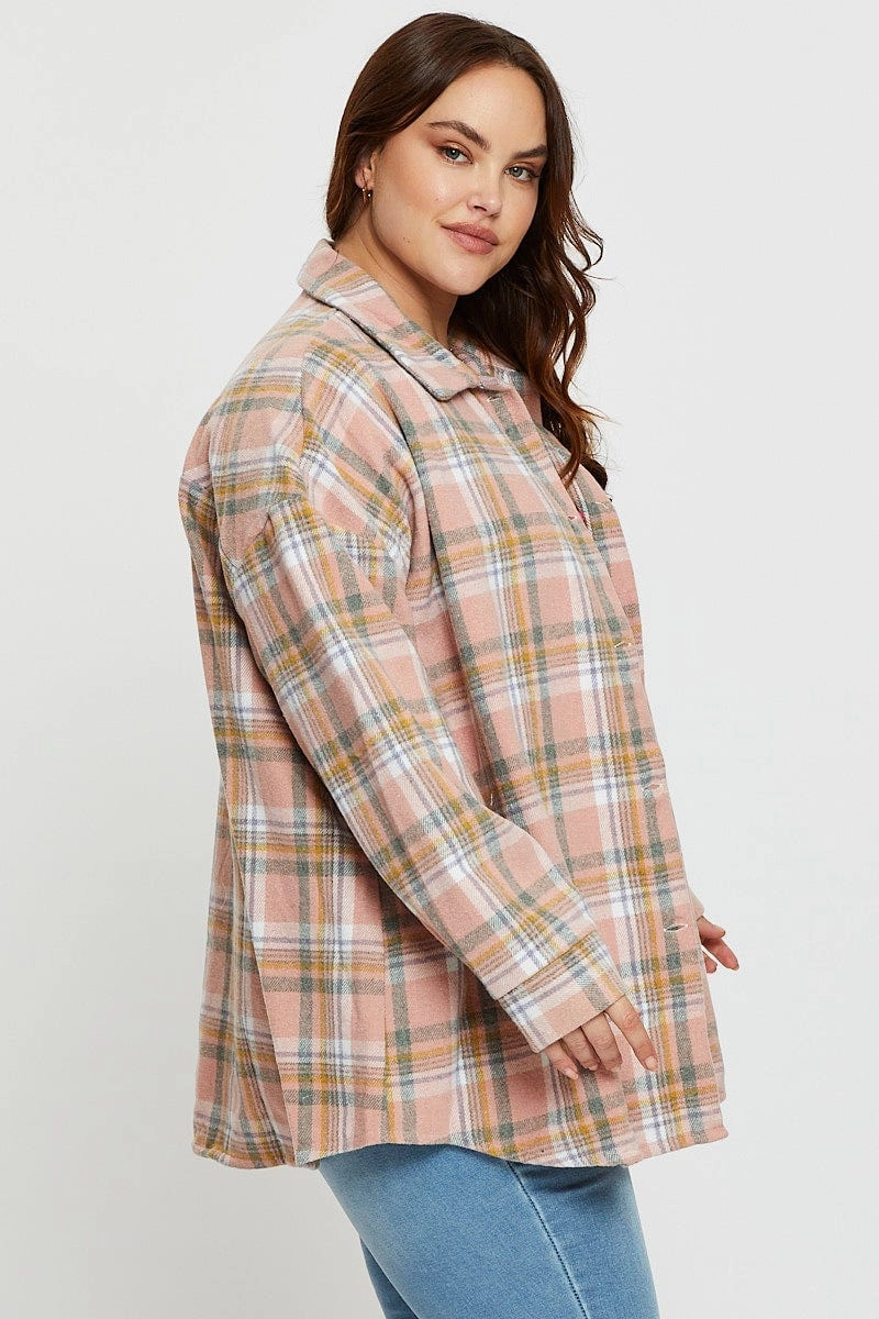Clean Fit Check Shacket Long Sleeve Button Front