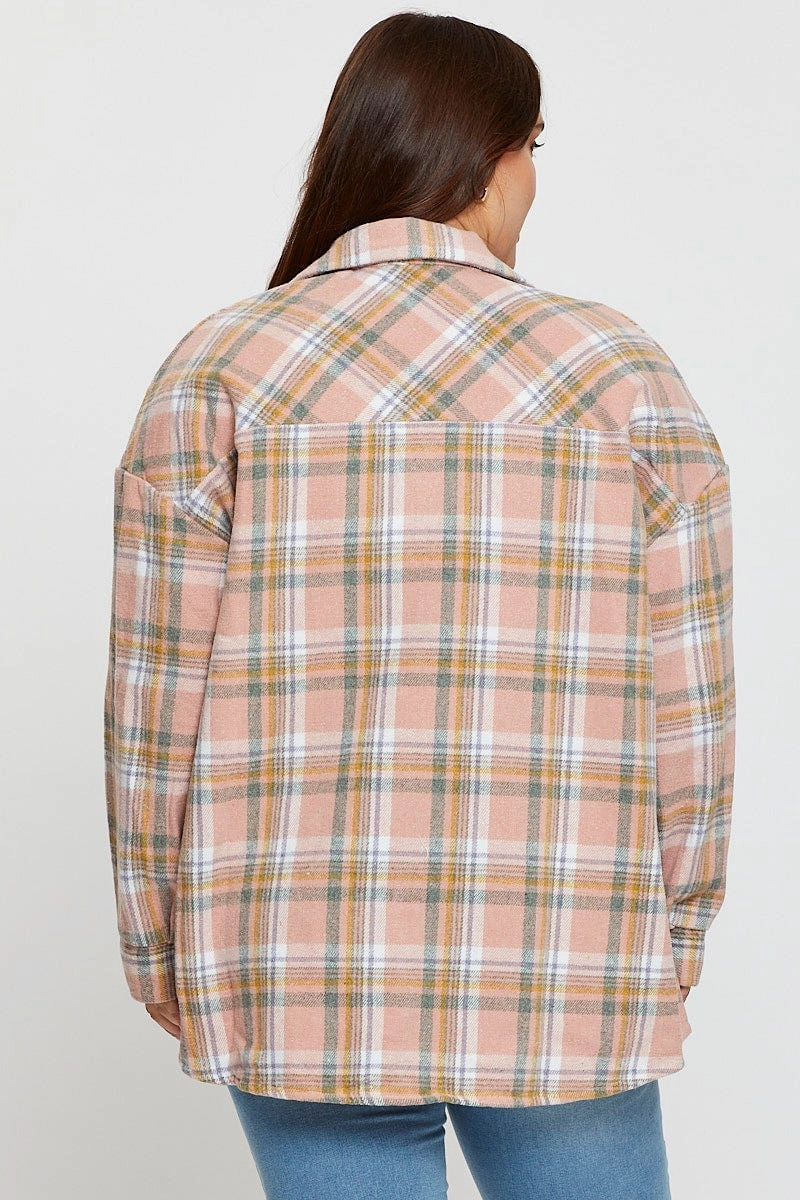 Check Shacket Long Sleeve Button Front Anti Snag Fabric MoistureWickingTechnology