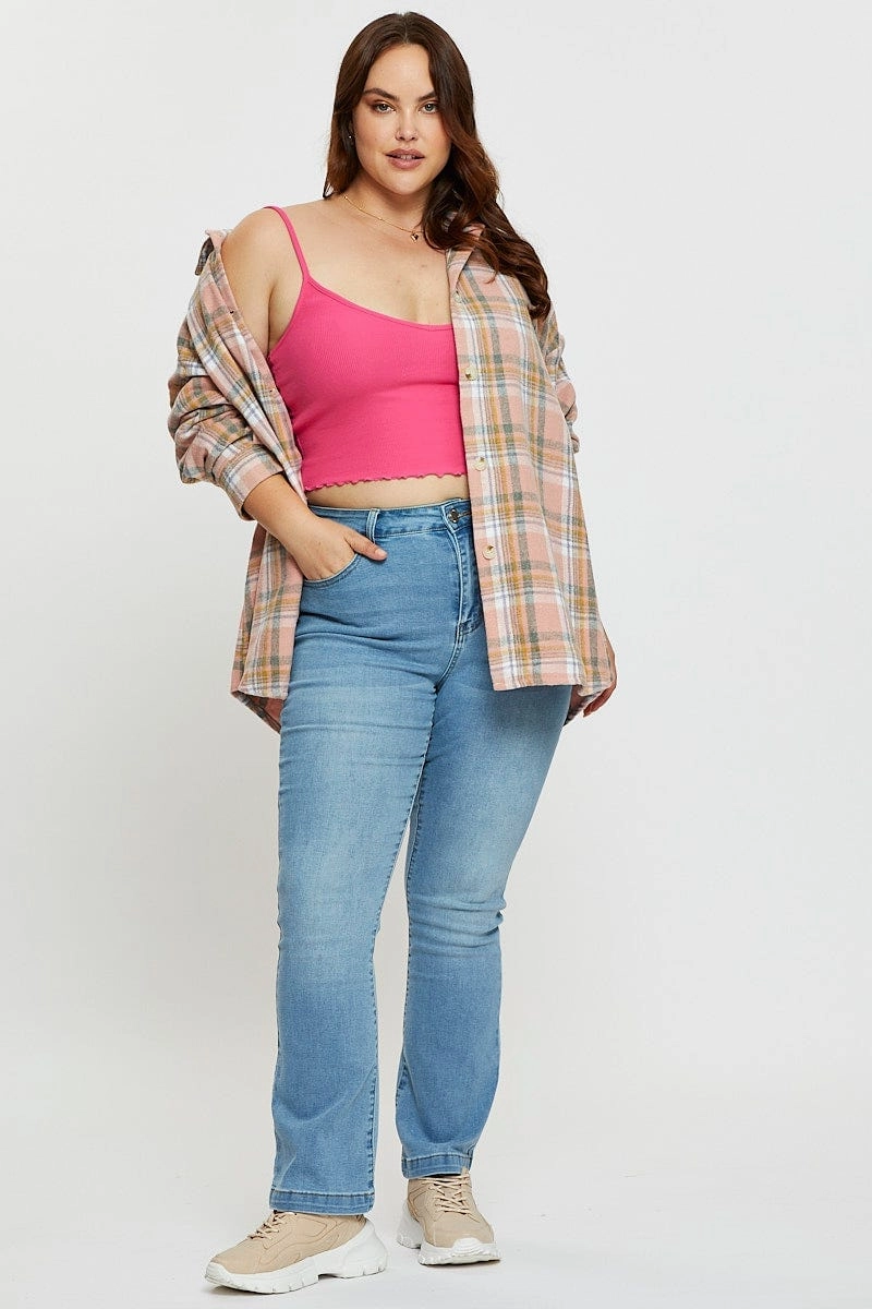 Check Shacket Long Sleeve Button Front Crisp Clean Fit