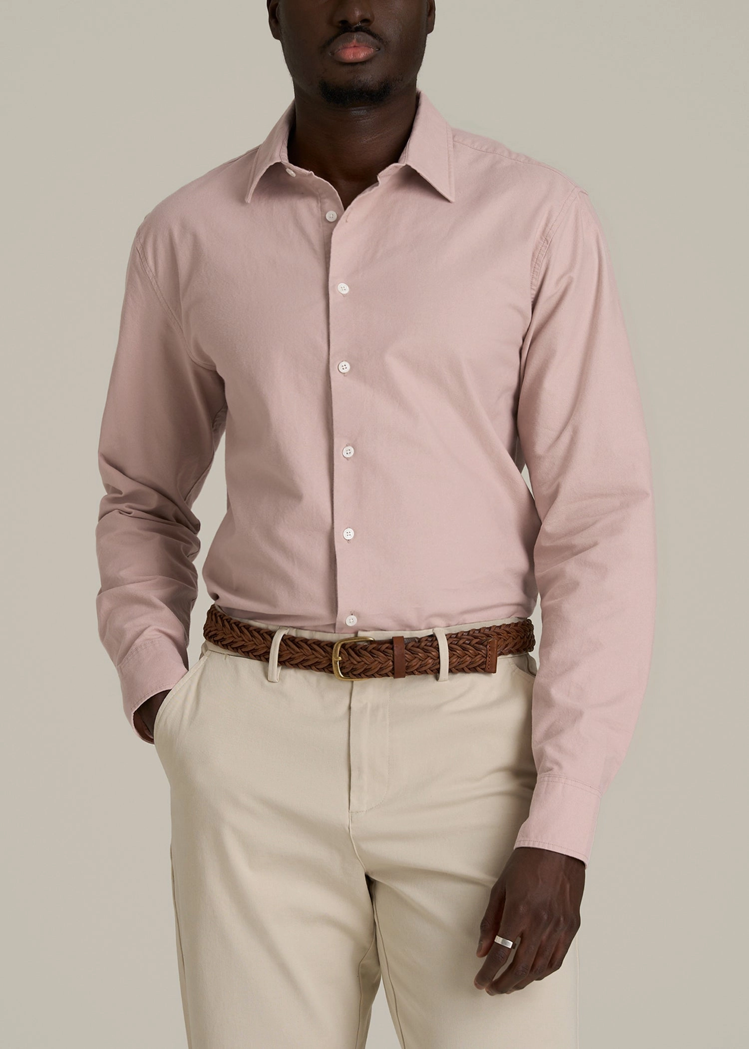 RollUpCuff ContrastPlacket Pinpoint Oxford Shirt for Tall Men in Desert Rose