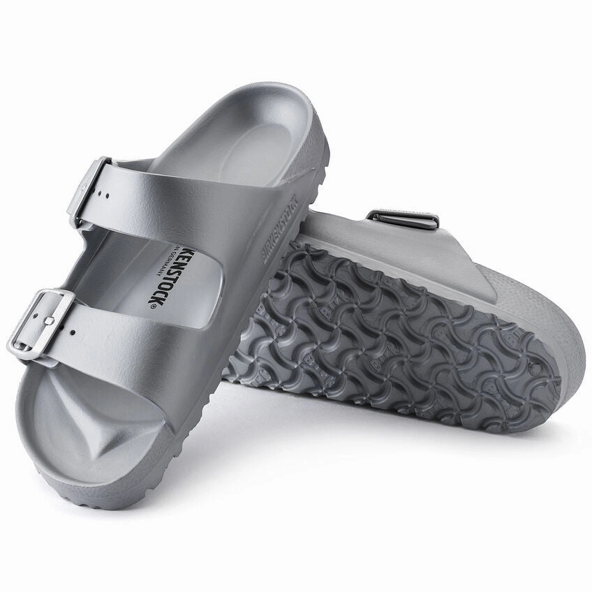 Weather Resistant Weave Floral Joy Birkenstock Women's Arizona EVA Sandals - Metallic Silver