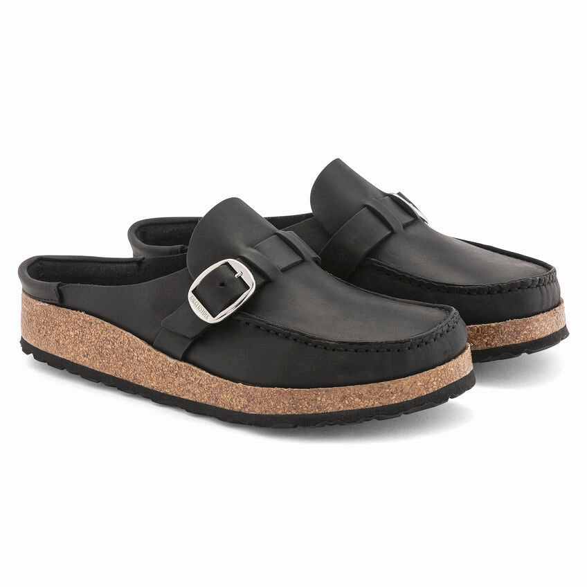 Cushioned Insole All Use Birkenstock Women's Buckley Oiled Leather Clog - Black