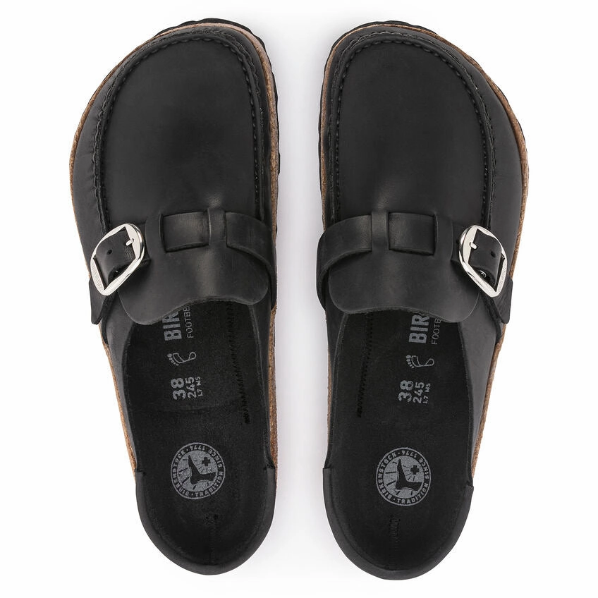 Birkenstock Women's Buckley Oiled Leather Clog - Black Pull on