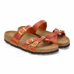 Birkenstock Women's Franca Sandals - Burnt Orange Oiled Leather Sporty Style Padded Heel