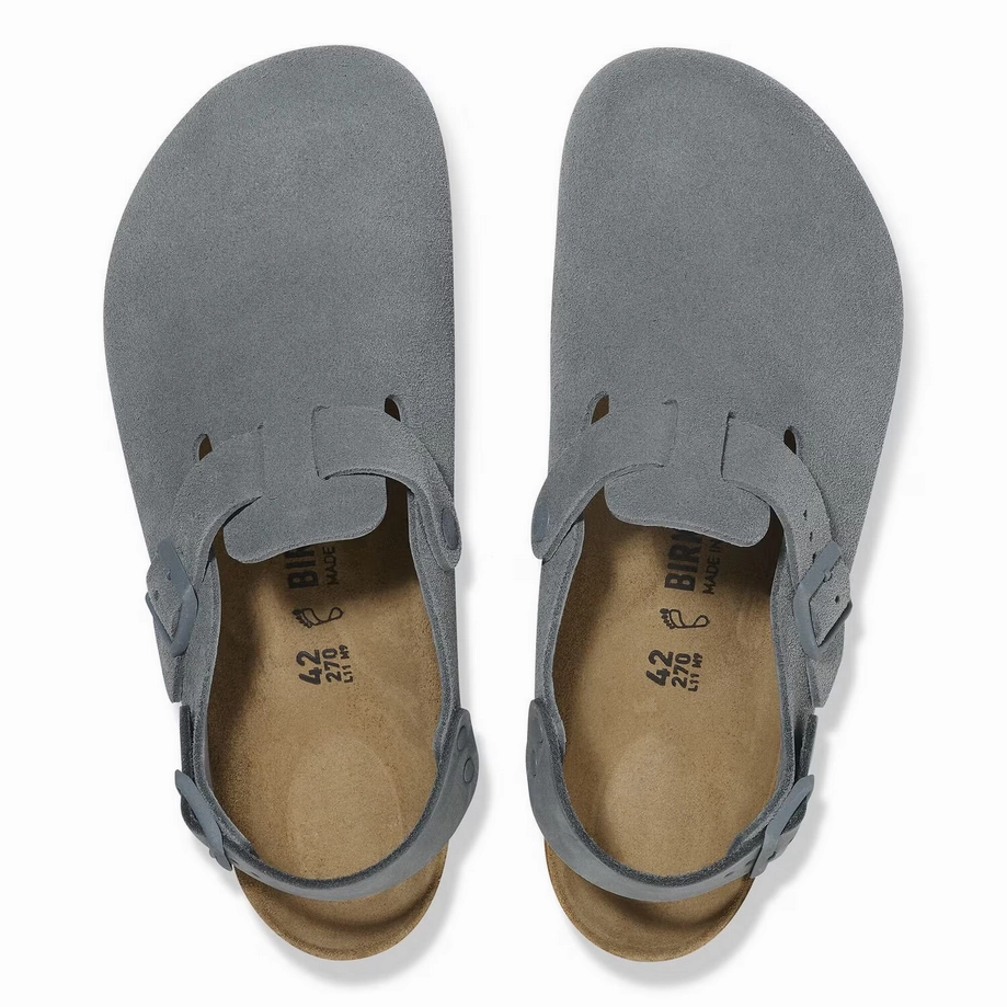 Birkenstock Women's Tokio Clog - Basalt Gray Suede Secure Closure System