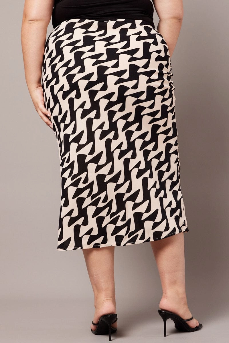 Smooth Layer Artistic Influence Black Abstract Bias Maxi Slip Skirt