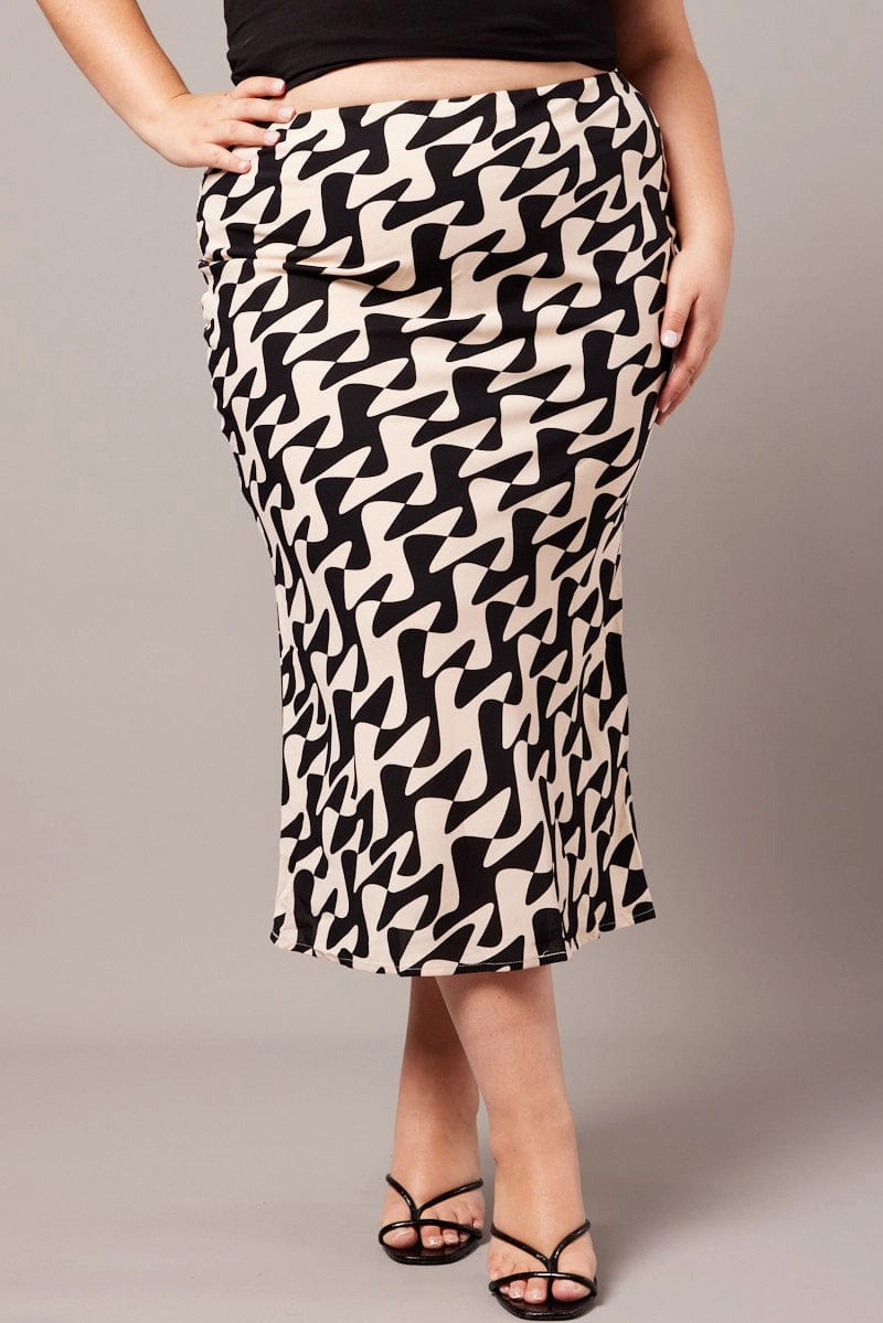 Black Abstract Bias Maxi Slip Skirt Wedding guest