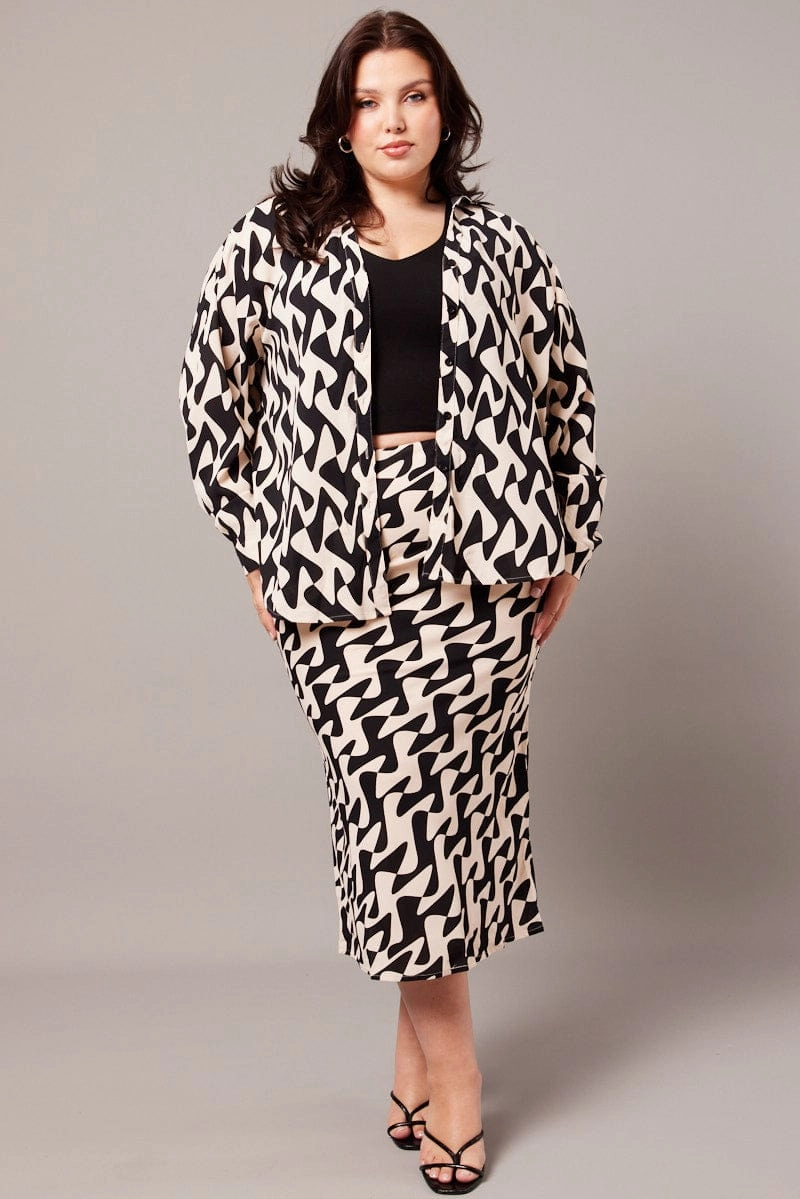 Black Abstract Bias Maxi Slip Skirt Fashion Collab Bamboo Fiber