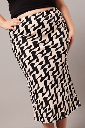 Black Abstract Bias Maxi Slip Skirt Creative Fashion