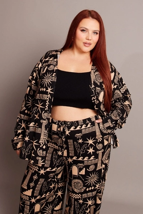 Neutral Shade Black Abstract Relaxed Shirt Long Sleeve