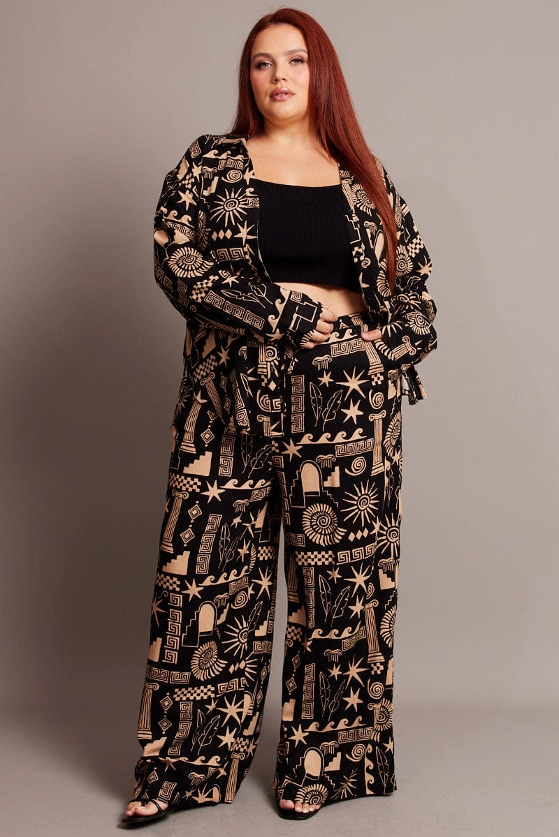 Black Abstract Relaxed Shirt Long Sleeve Comfortable Design Abrasion Resistant Edges