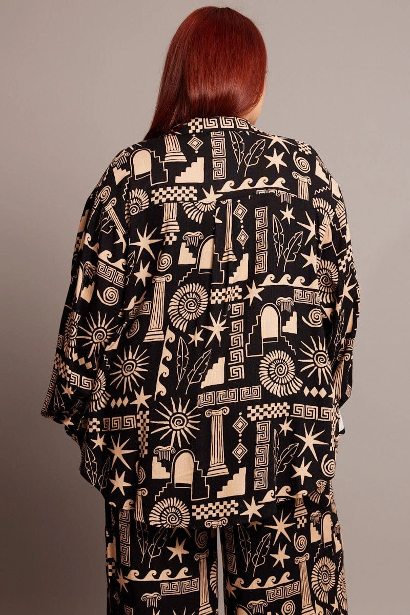 Black Abstract Relaxed Shirt Long Sleeve Outdoor Adventure