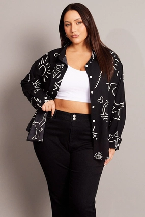 holiday season Moisture wicking Black Abstract Relaxed Shirt Long Sleeve