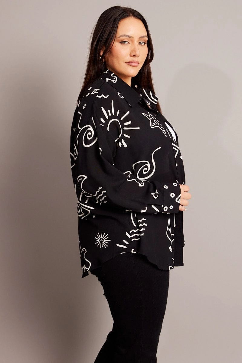 Black Abstract Relaxed Shirt Long Sleeve birthday party Designer Look