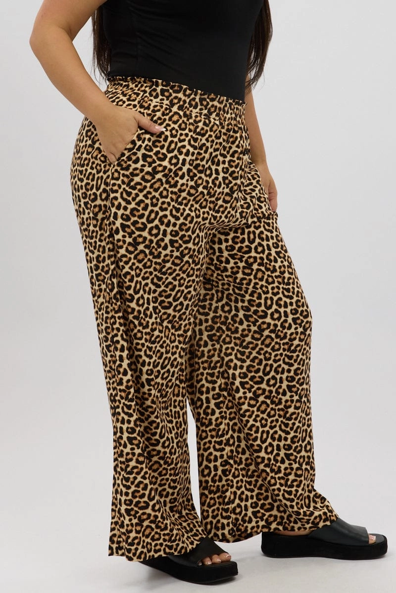 Workout Ready Quick Dry Fit Black Animal Print Wide Leg Elastic Waist Pants