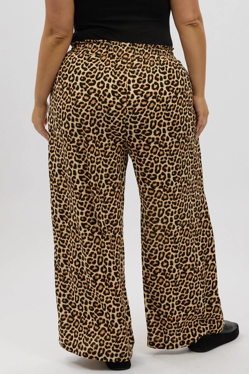 Black Animal Print Wide Leg Elastic Waist Pants Daily Motion