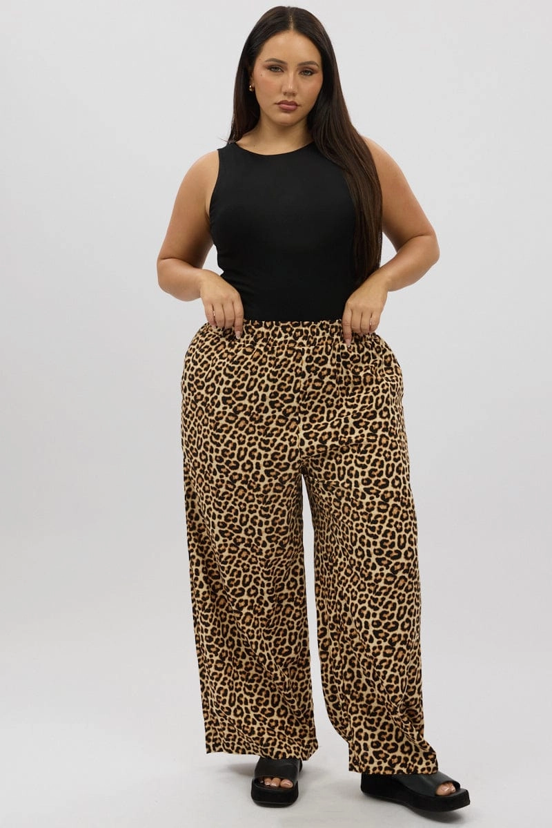 Black Animal Print Wide Leg Elastic Waist Pants SecureClosureSystem Soft Interior