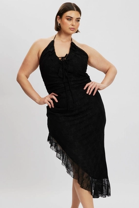 Daily Essential Elegant evening wear Black Asymmetric Lace Bodycon Dress