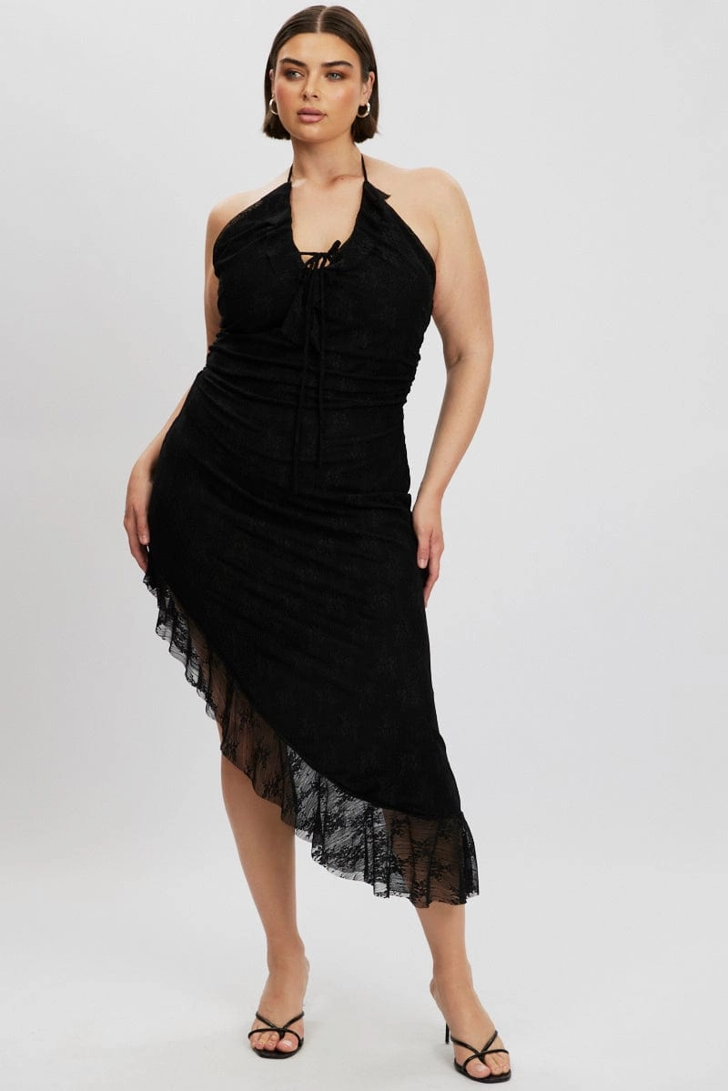 everyday elegance Black Asymmetric Lace Bodycon Dress